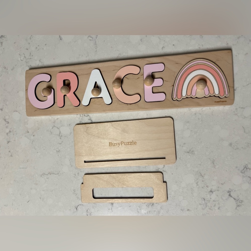 Custom Name Grace Wooden Puzzle - Pink and White